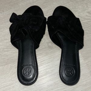 Tory Burch Black Velvet Flat Sandal
